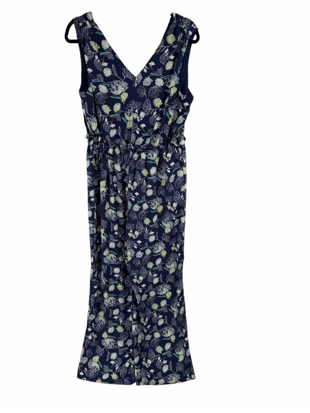 Apt 9 Womens Sz L V-Neck Navy Blue Floral Jumpsuit Sleeveless Wide Leg Boho